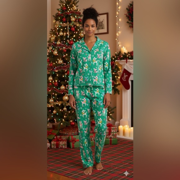 NWT Holiday Time Retro Reindeer Christmas 2-Piece Pajama Set Tik Tok - Picture 5 of 17